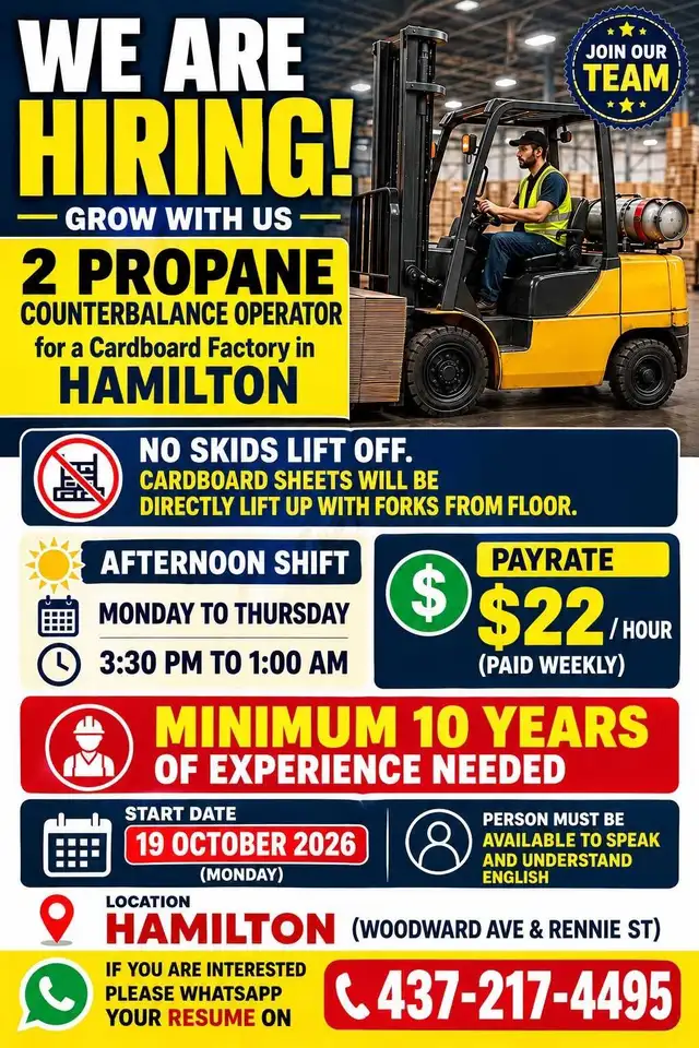 Hamilton - forklift operator cash