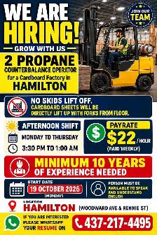 Hamilton - forklift operator cash