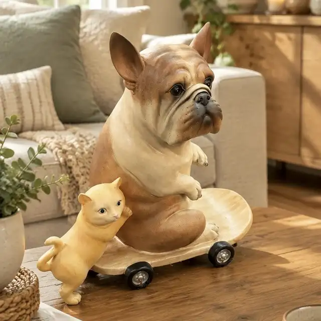Brand New Resin French Bulldog Kitten on Skateboard $59