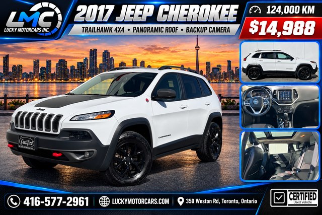 2017 Jeep Cherokee TRAILHAWK 4WD-PANOROOF-CAMERA-124KMS-CERTIF