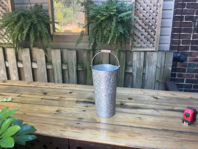 Galvanized Metal Flower Bucket With Wooden Handle !