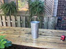 Galvanized Metal Flower Bucket With Wooden Handle !