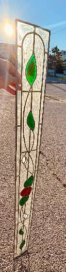 Edwardian Style Stained Glass Panel (w Floral & Leaf Motifs)