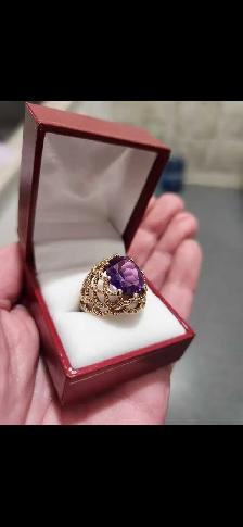 VINTAGE AMETHYST 10KT GOLD THICK RING SIZE 8 - Photo 4