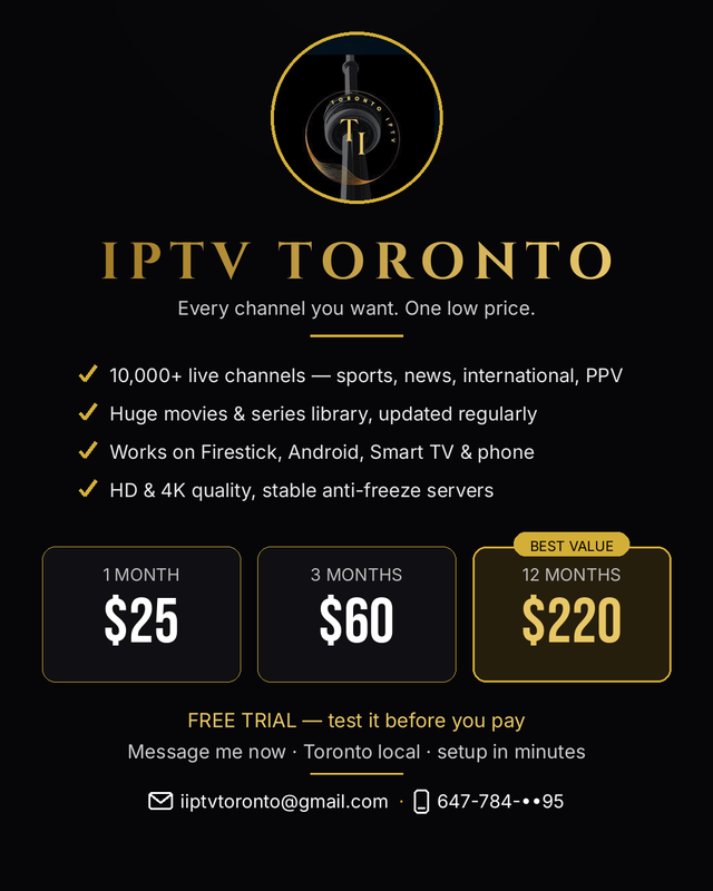 IPTV Toronto — 10,000  Live Channels & Movies (Free Trial)