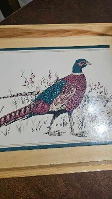 Plateau/cabaret vintage en bois (motif Faisant/oiseau) - Photo 2