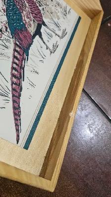 Plateau/cabaret vintage en bois (motif Faisant/oiseau) - Photo 6