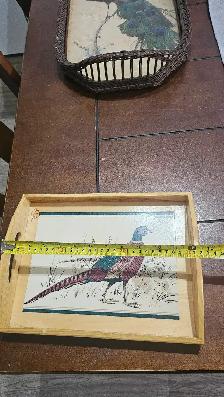 Plateau/cabaret vintage en bois (motif Faisant/oiseau) - Photo 8