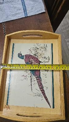 Plateau/cabaret vintage en bois (motif Faisant/oiseau) - Photo 9