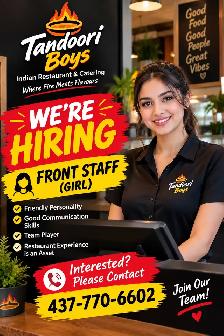 Full Time Job Available for a Front Girl in Indian Restaurant