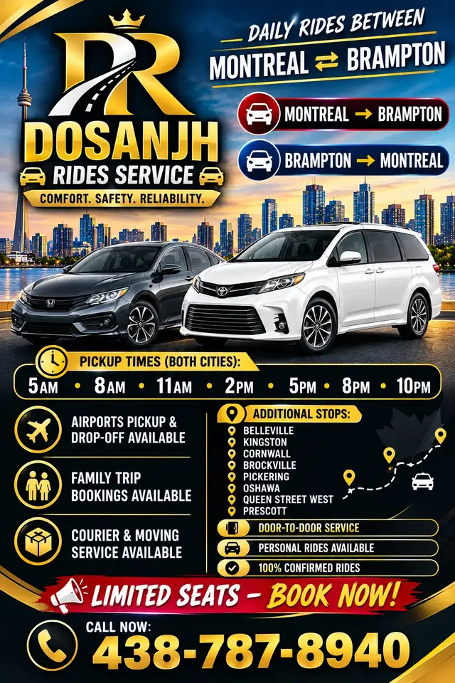 Montreal Toronto Rideshare |Door to Door |rides Parcel