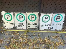 5 Vintage Metal Parking Limit Signs !