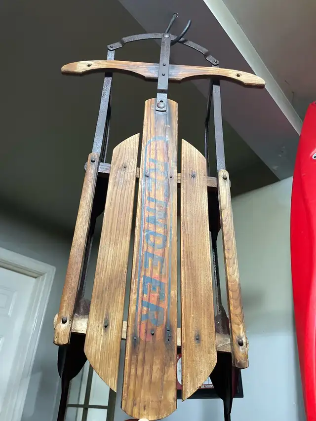 Antique Mid-Century 'Reindeer' Steerable Metal Runner Sled