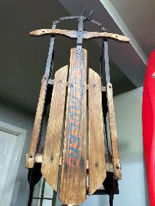 Antique Mid-Century 'Reindeer' Steerable Metal Runner Sled