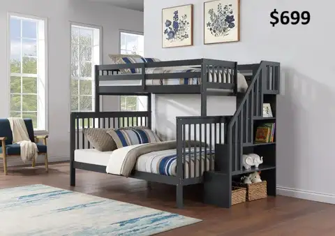 MIKE HAS SINGLE/DOUBLE BUNK BEDS, MANY COLOURS STARTING AT $529