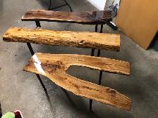 Black walnut and oak benches.