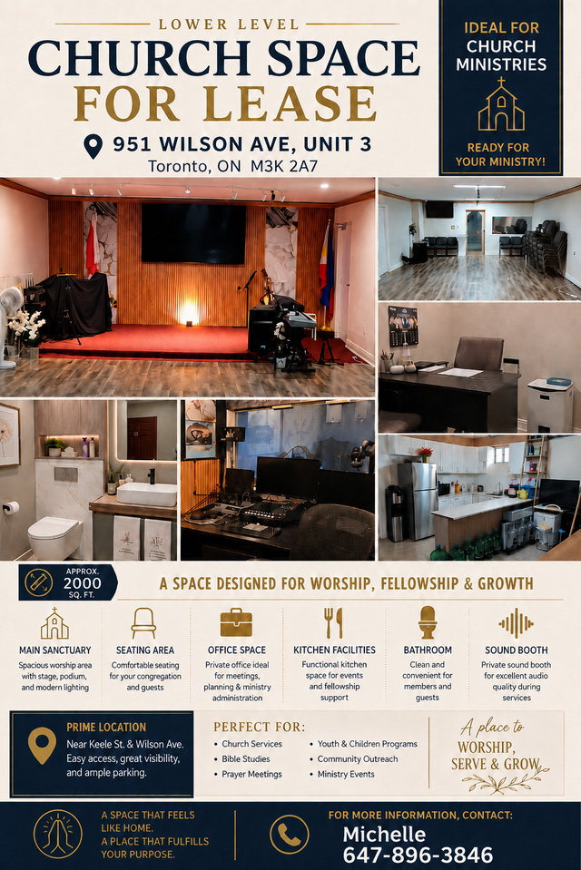 Church Space for Rent - Keele and Wilson, Toronto