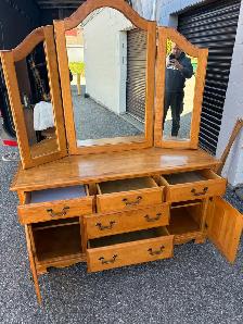 Free delivery used Wooden Vanity with Tri-fold Mirror - Photo 2