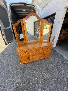 Free delivery used Wooden Vanity with Tri-fold Mirror - Photo 3