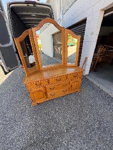 Free delivery used Wooden Vanity with Tri-fold Mirror - Photo 7