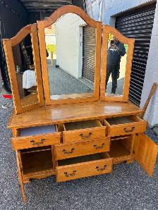 Free delivery used Wooden Vanity with Tri-fold Mirror - Photo 8