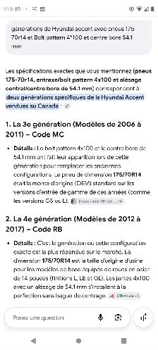 175-70R14x4 pneus été sur jante Hyundai Accent 2011. - Photo 3