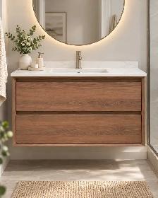 30' Walnut Bathroom Vanity with Quartz Countertop & Backsplash - Photo 2