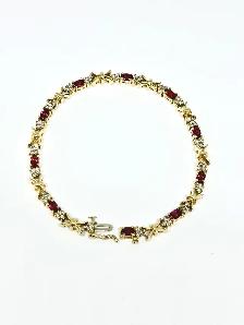 14k Oval Cut Garnet Diamond Bracelet - Photo 2