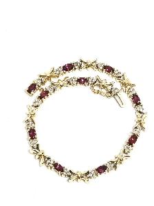14k Oval Cut Garnet Diamond Bracelet - Photo 4