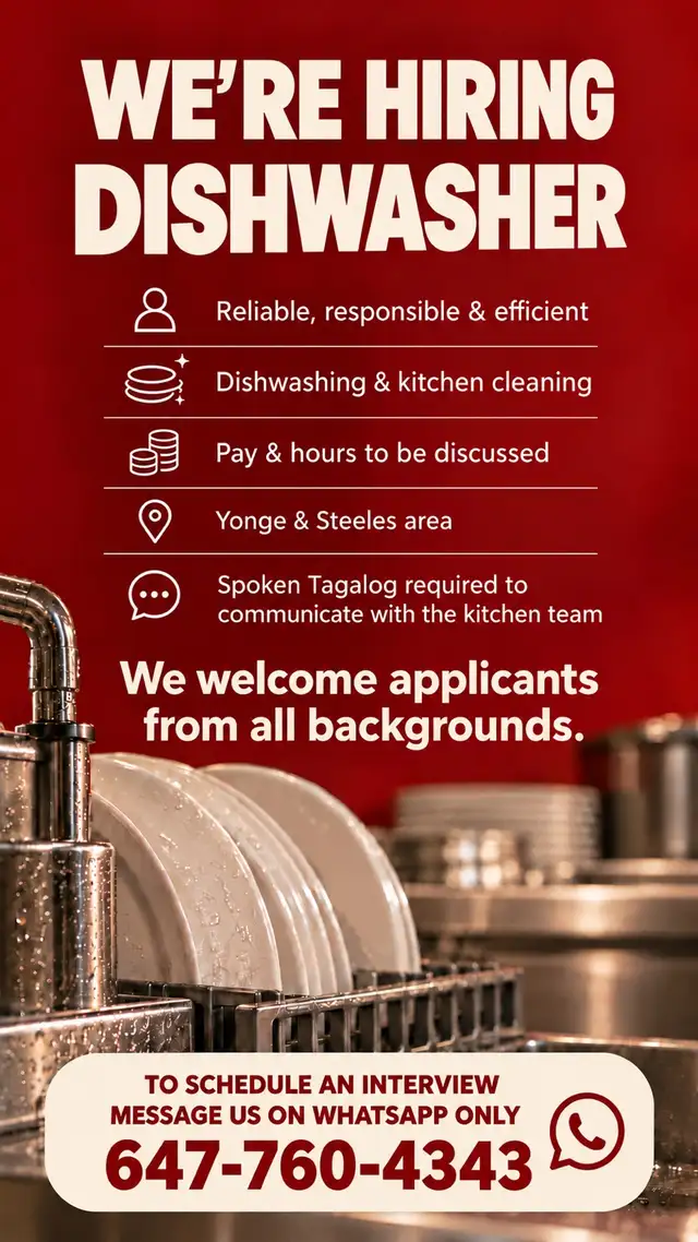 hire dishwasher for restaurant