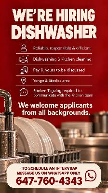 hire dishwasher for restaurant