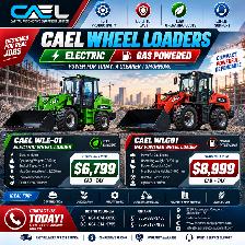 New CAEL  Wheel Loaders — Electric & gas warranty certified