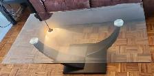 Coffee Table – Mazin Contemporary Glass Top, Brown Cherry Base