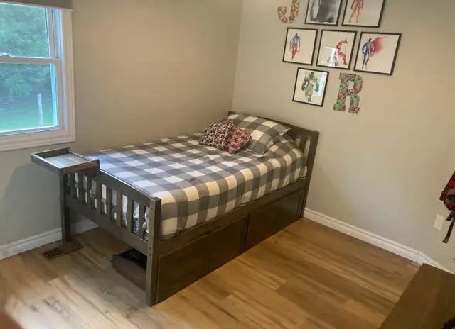 twin over twin bunk bed with mattresses