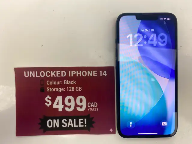 UNLOCKED IPHONE 14 (128 GB-BLACK) SALE 780-456-6675