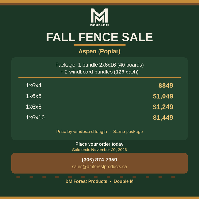 Fall Fence Sale - Aspen (Poplar) Fence Packages