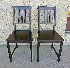 Two Sturdy Solid Wood Dining Chairs (Black or Dark Brown)