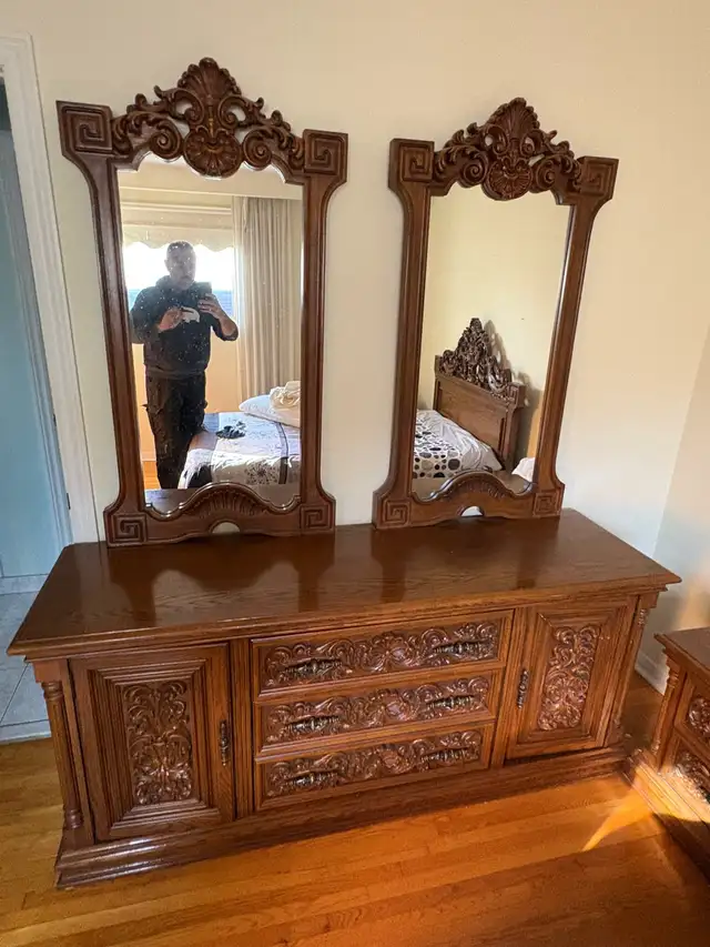 Free delivery used Ornate Wooden Dresser with Dual Mirrors