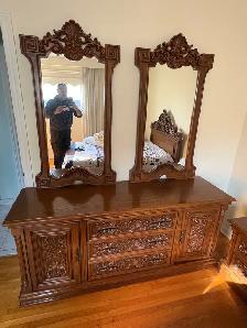 Free delivery used Ornate Wooden Dresser with Dual Mirrors