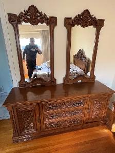 Free delivery used Ornate Wooden Dresser with Dual Mirrors - Photo 2