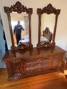 Free delivery used Ornate Wooden Dresser with Dual Mirrors - Photo 3