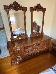 Free delivery used Ornate Wooden Dresser with Dual Mirrors - Photo 5