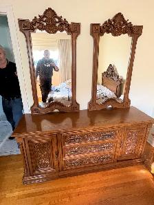 Free delivery used Ornate Wooden Dresser with Dual Mirrors - Photo 6