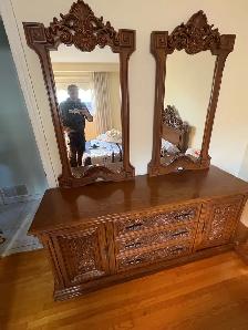 Free delivery used Ornate Wooden Dresser with Dual Mirrors - Photo 9
