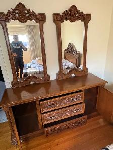 Free delivery used Ornate Wooden Dresser with Dual Mirrors - Photo 10