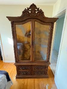 Free delivery used Vintage Ornate Wooden Armoire with Mirror