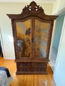 Free delivery used Vintage Ornate Wooden Armoire with Mirror - Photo 2
