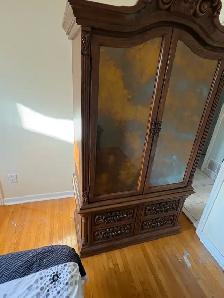 Free delivery used Vintage Ornate Wooden Armoire with Mirror - Photo 3