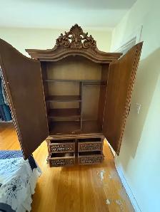 Free delivery used Vintage Ornate Wooden Armoire with Mirror - Photo 5