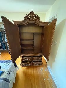 Free delivery used Vintage Ornate Wooden Armoire with Mirror - Photo 7